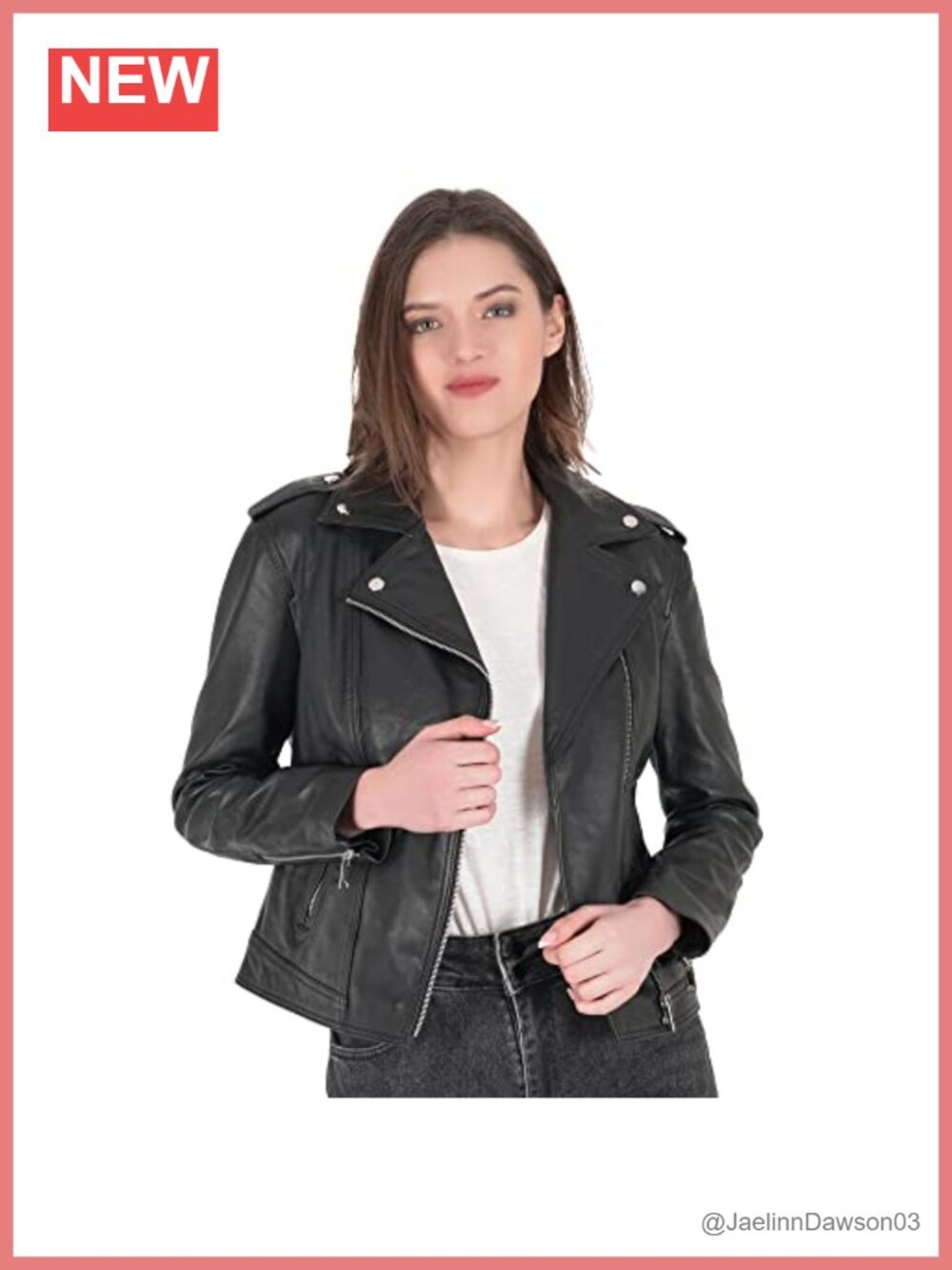 Real Leather Jacket Women Moto Biker Motorcycle Button-Up
